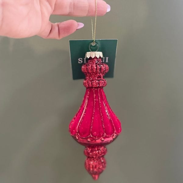 Pendolo natalizio rosso in vetro con velluto Silani